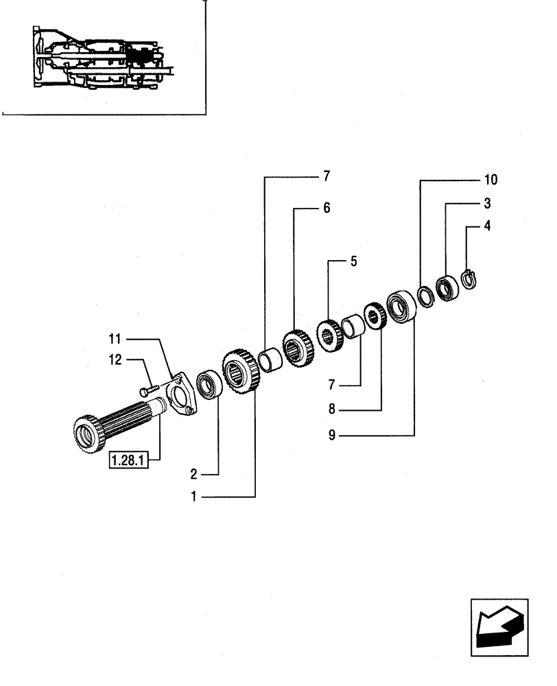 Схема запчастей Case IH JX95 - (1.28.1[04]) - GEARBOX GEARING - SPACER AND DRIVE GEARS (03) - TRANSMISSION