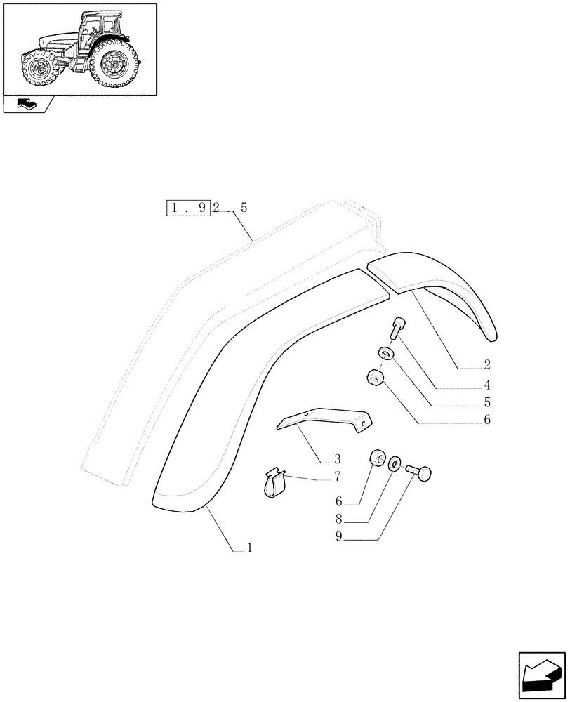 Схема запчастей Case IH FARMALL 95U - (1.92.5/01) - EXTENSIONS FOR WIDE REAR FENDERS - W/CAB (VAR.330877) (08) - SHEET METAL