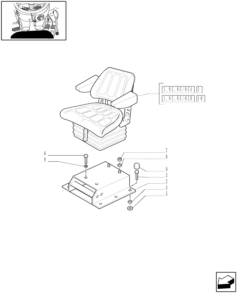 Схема запчастей Case IH JX80 - (1.92.85/02) - (VAR.190) DELUXE SEAT WITH ARM REST - L/CAB (10) - OPERATORS PLATFORM/CAB