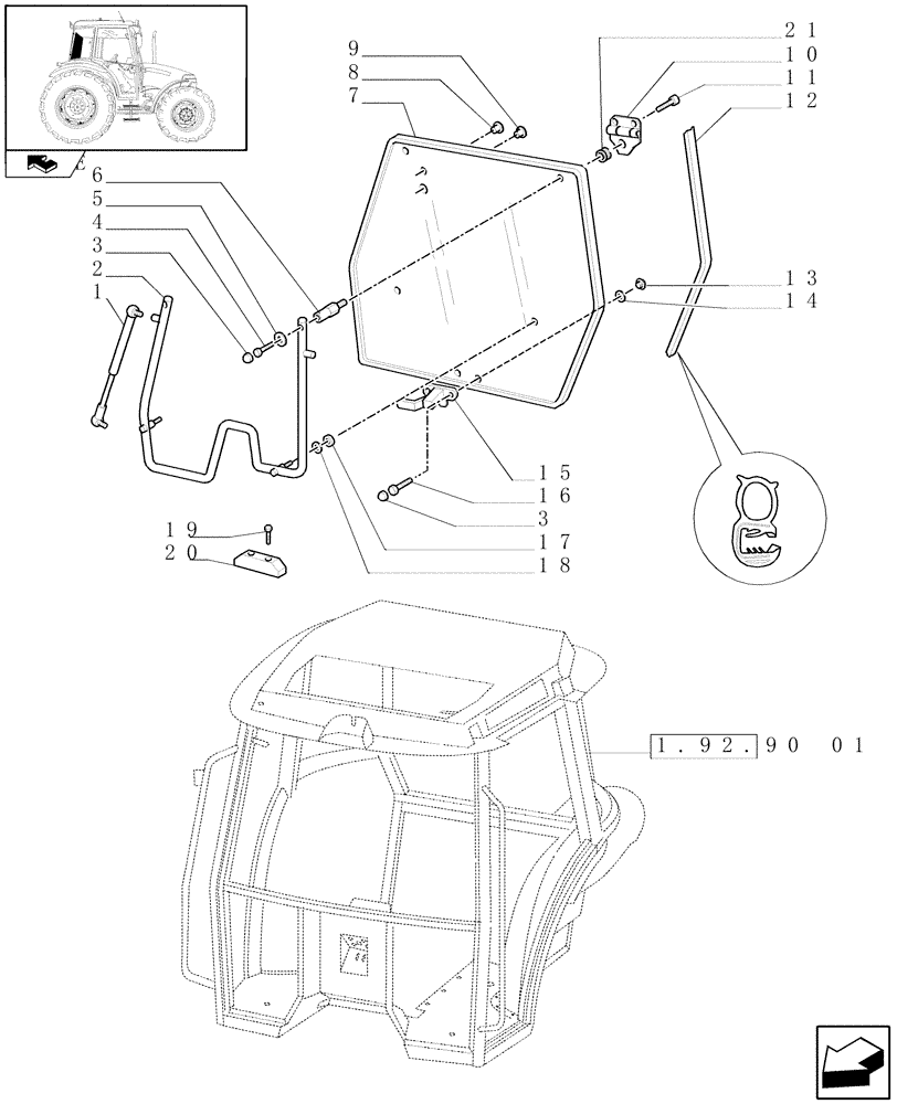 Схема запчастей Case IH FARMALL 70 - (1.92.92[02]) - CAB REAR WINDOW (10) - OPERATORS PLATFORM/CAB