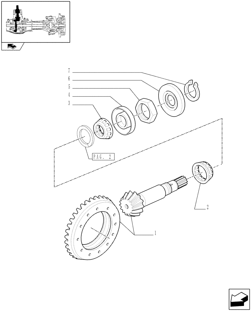 Схема запчастей Case IH FARMALL 85U - (1.40.0/06[01]) - FRONT AXLE - BEVEL GEAR/PINION SET (04) - FRONT AXLE & STEERING