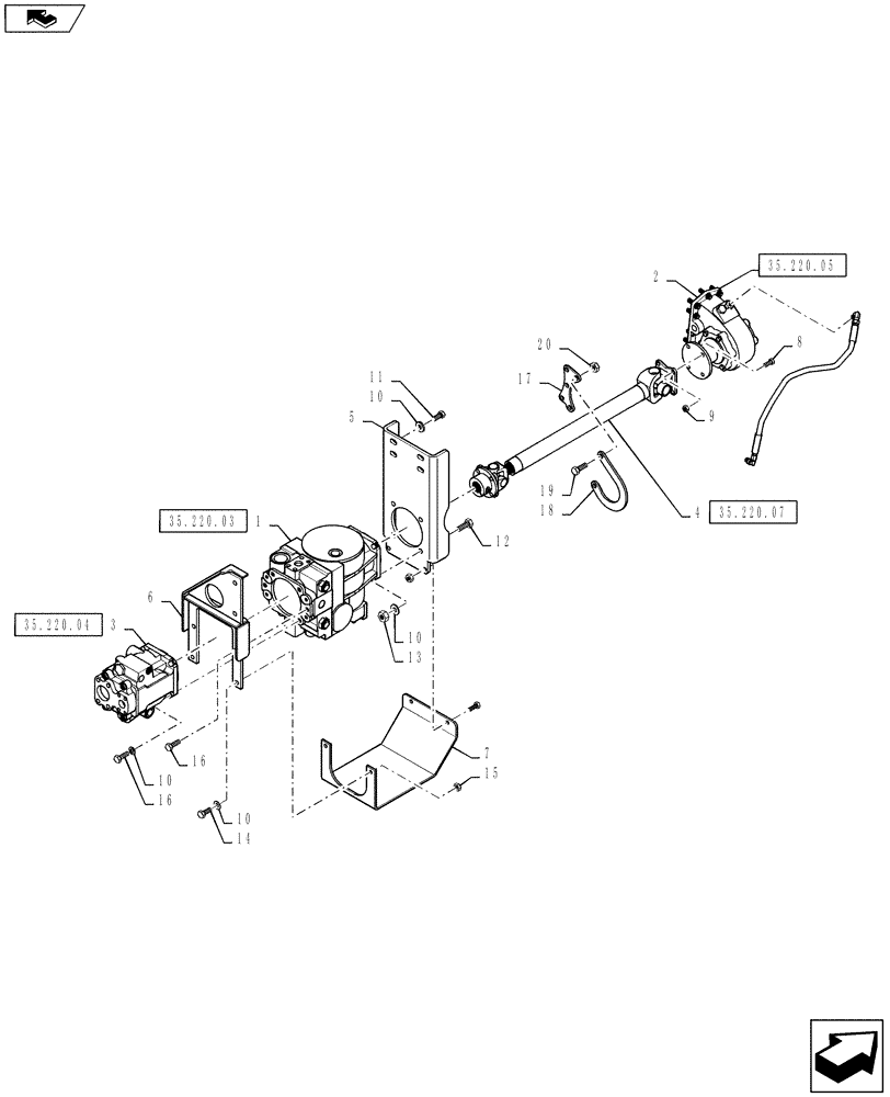 Схема запчастей Case IH 810 - (35.220.02) - 3 WHEEL HYDROSTATIC PUMP AND PTO DRIVE (35) - HYDRAULIC SYSTEMS