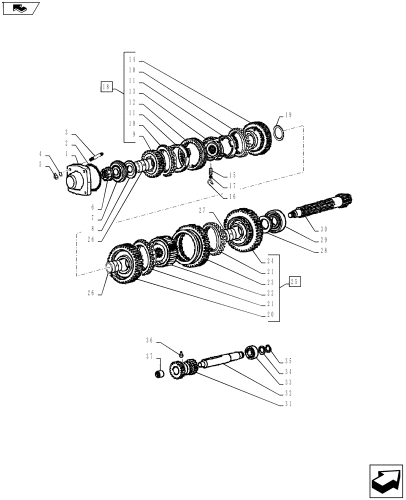 Схема запчастей Case IH FARMALL 75A - (21.140.02[02]) - TRANSMISSION GEARS AND SHAFT (PARTIAL SYNCHROMESH) (21) - TRANSMISSION