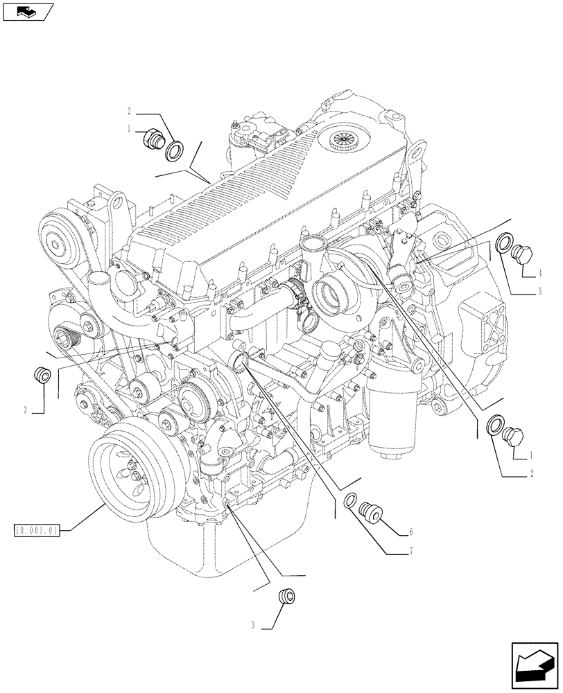 Схема запчастей Case IH 635 - (10.402.01[03]) - COOLING SYSTEM LINE (10) - ENGINE