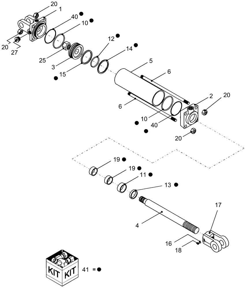 Схема запчастей Case IH 1250 - (35.116.04) - HYDRAULICS - CYLINDER 86991779, 2 1/2" X 8", 12 ROW AND 16 ROW END MARKER (35) - HYDRAULIC SYSTEMS