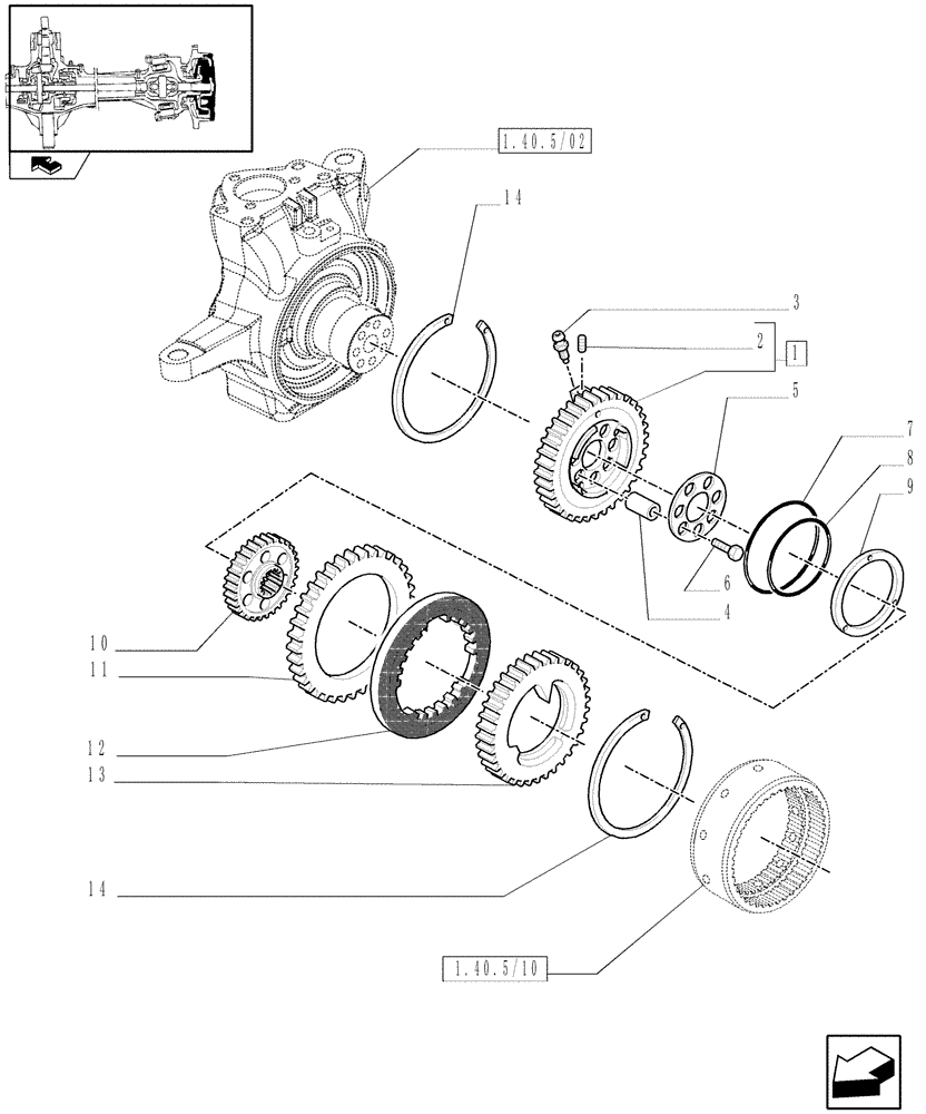 Схема запчастей Case IH PUMA 125 - (1.40. 5/14[01]) - (CL.4) SUSPENDED FRONT AXLE W/MULTI-PLATE DIFF. LOCK, ST. SENSOR AND BRAKES - BRAKES (VAR.330430) (04) - FRONT AXLE & STEERING