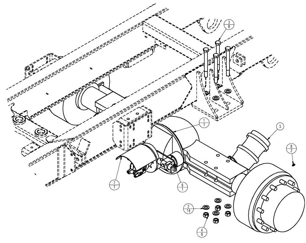 Схема запчастей Case IH FLX3510 - (04-003) - REAR AXLE GROUP, FLX3010 & FLX3510, WITH AUXILIARY Frame & Suspension