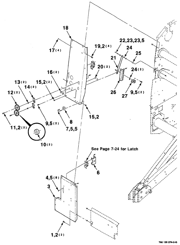 Схема запчастей Case IH RS561A - (7-018) - LATCH SUPPORT AND BALE INDICATOR ASSEMBLIES,  RIGHT (12) - MAIN FRAME