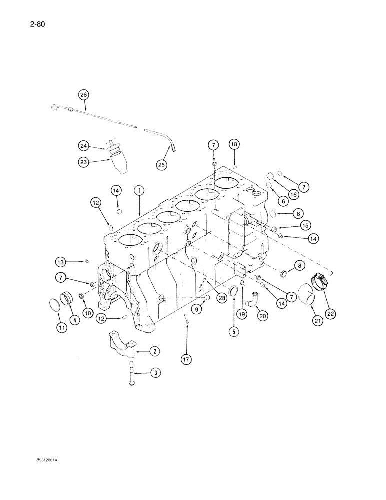 Схема запчастей Case IH 7150 - (2-080) - CYLINDER BLOCK, 6TA-830 ENGINE, BLOCK W/12 PISTON COOLING NOZZLES, ENGINE S/N 44706126 THRU 44823527 (02) - ENGINE