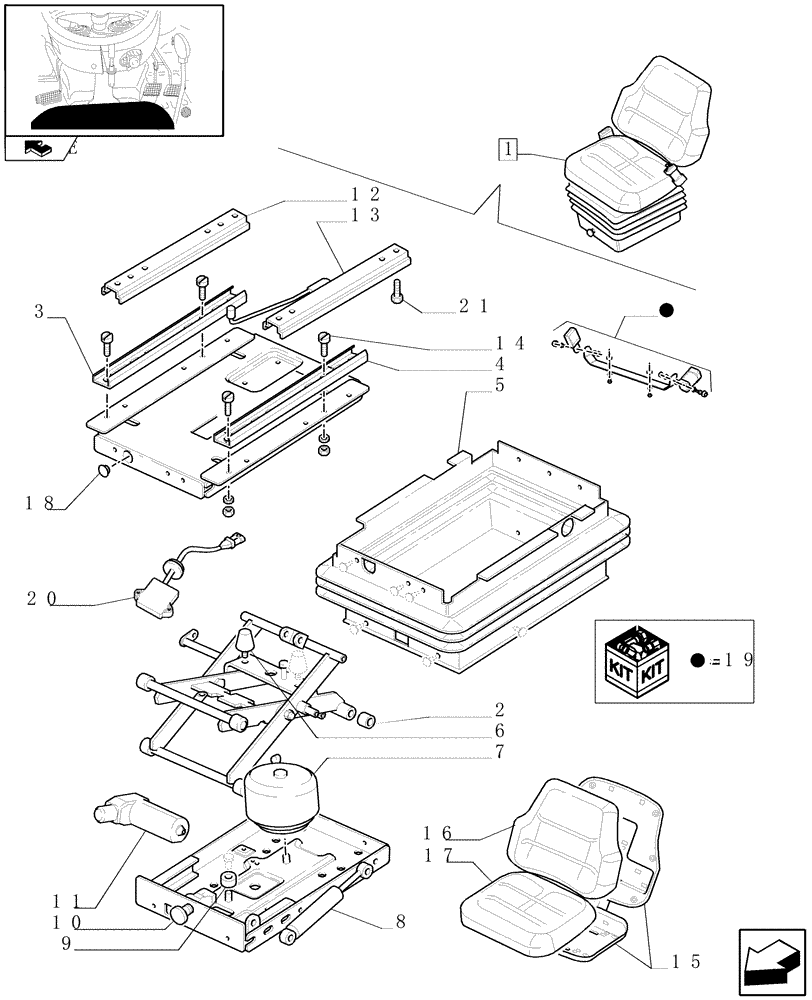 Схема запчастей Case IH FARMALL 75C - (1.92.85/08A) - FABRIC SEAT WITH AIR SUSPENSION, RETRACTABLE BELTS AND SAFETY SWITCH - BREAKDOWN - W/CAB - C6330 (10) - OPERATORS PLATFORM/CAB