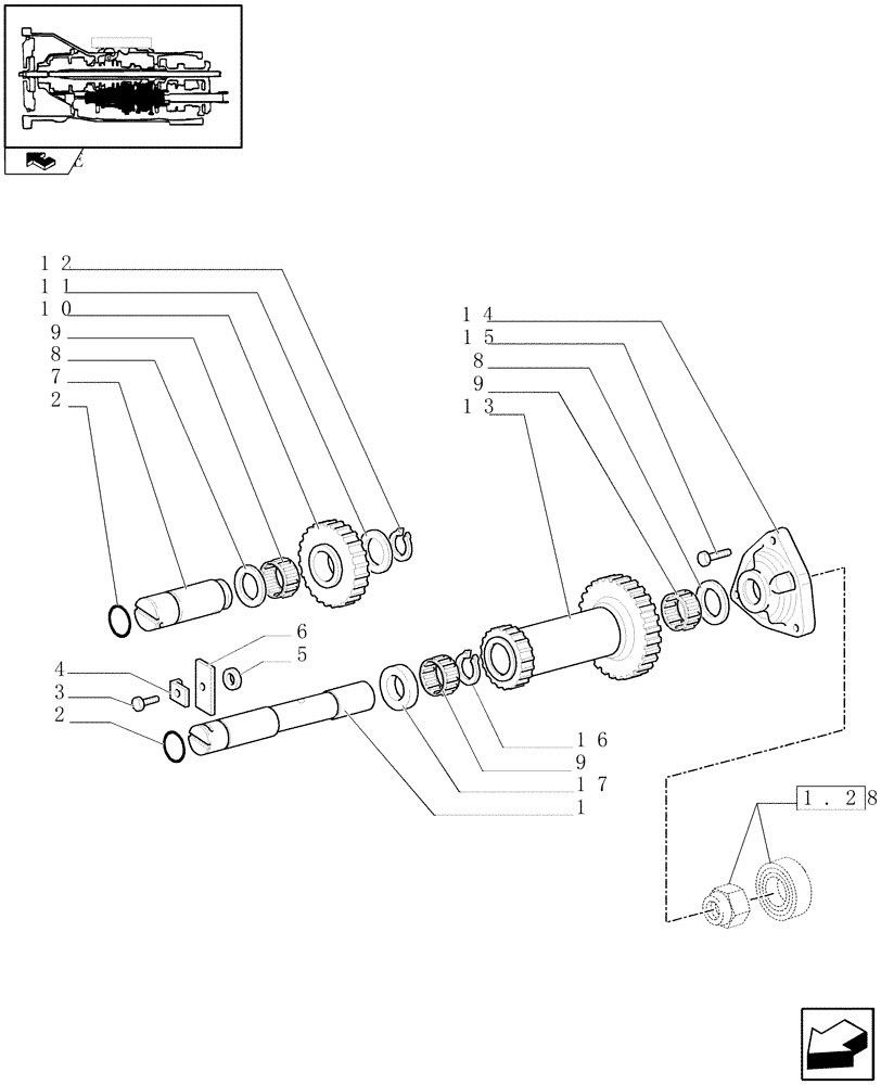 Схема запчастей Case IH FARMALL 105U - (1.28.1[02]) - 12X12 TRANSMISSION - REVERSER DRIVEN GEARS (03) - TRANSMISSION