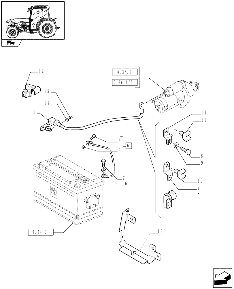 Схема запчастей Case IH FARMALL 105N - (1.75.3/01) - BATTERY CABLES WITHOUT MECHANICAL BATTERY ISOLATOR (VAR.338798) (06) - ELECTRICAL SYSTEMS