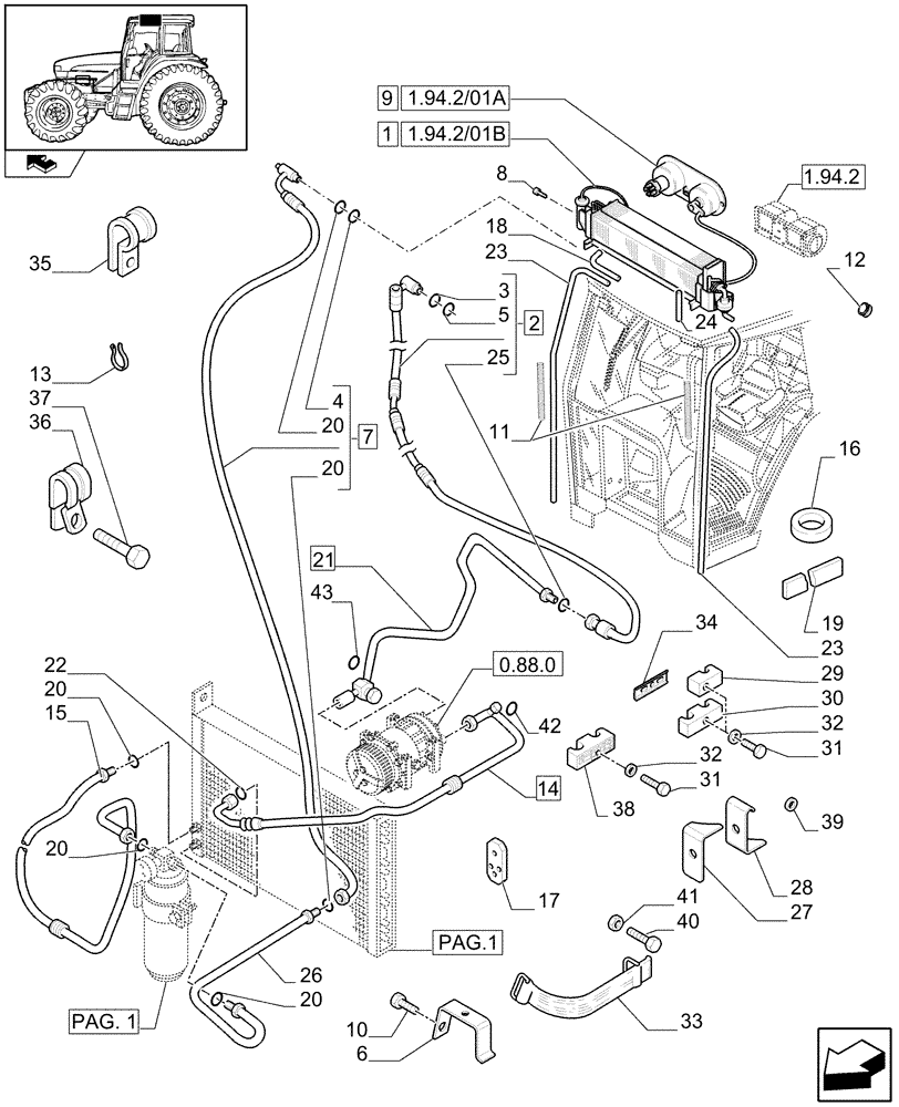 Схема запчастей Case IH FARMALL 105U - (1.94.2/01[02A]) - AIR CONDITIONING - PIPES - D6273 (VAR.330641-331641) (10) - OPERATORS PLATFORM/CAB