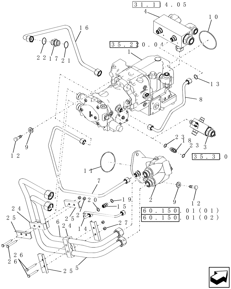 Схема запчастей Case IH 7010 - (35.204.01[01]) - CVT FEEDER / HEADER DRIVE - PRIOR TO PIN HAJ202001 - 7010/8010 (35) - HYDRAULIC SYSTEMS