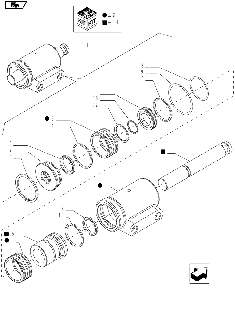 Схема запчастей Case IH MAGNUM 190 - (21.155.08[02]) - RANGE GEARSHIFT MECHANISM - HYDRAULIC CYLINDER - BREAKDOWN, WITH CONTINUOUSLY VARIABLE TRANSMISSION (21) - TRANSMISSION