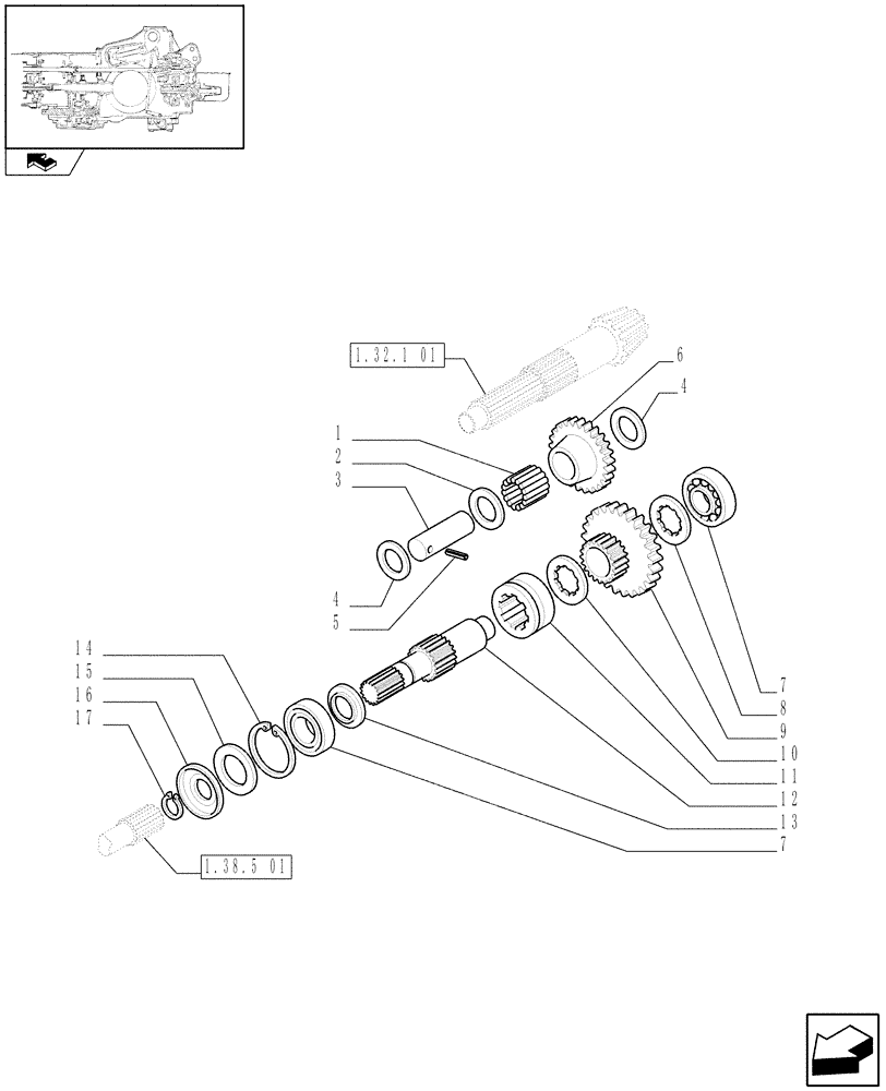 Схема запчастей Case IH FARMALL 60 - (1.33.1) - 4WD TRANSMISSION GEARINGS (04) - FRONT AXLE & STEERING