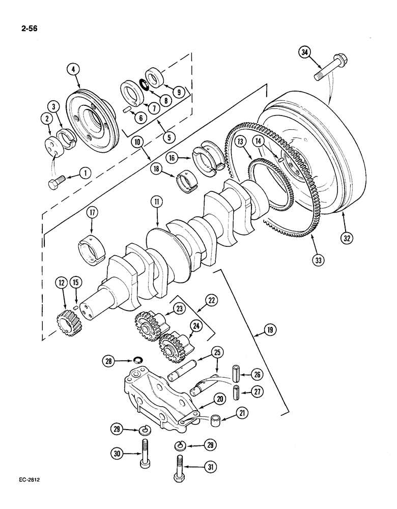 Схема запчастей Case IH 585 - (2-56) - CRANKSHAFT, BALANCER AND FLYWHEEL (02) - ENGINE