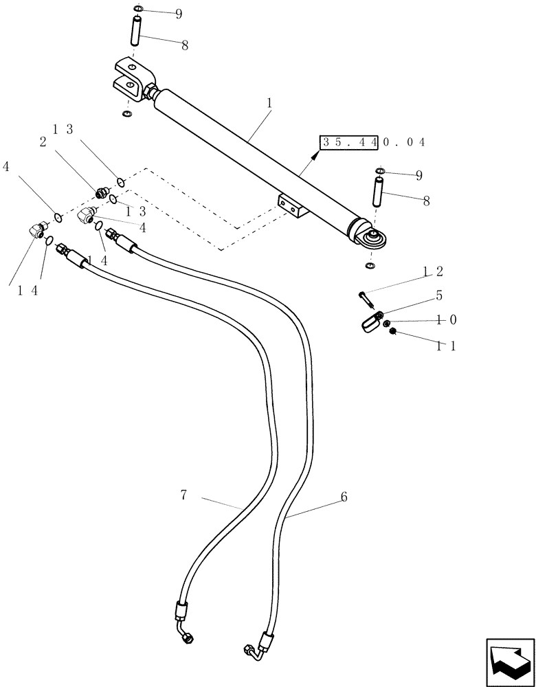 Схема запчастей Case IH 8120 - (35.440.03) - UNLOADER SWING CYLINDER AND LINES (35) - HYDRAULIC SYSTEMS