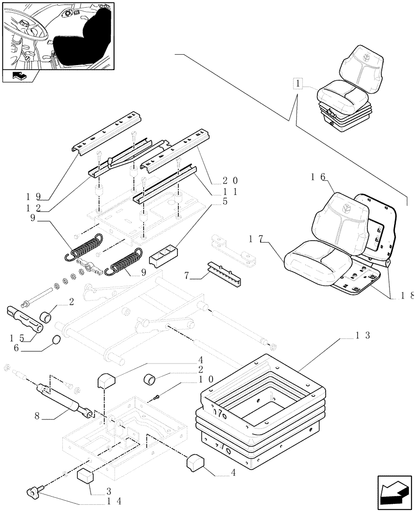 Схема запчастей Case IH FARMALL 85N - (1.92.85/01E) - FABRIC SEAT BREAKDOWN - W/CAB (10) - OPERATORS PLATFORM/CAB