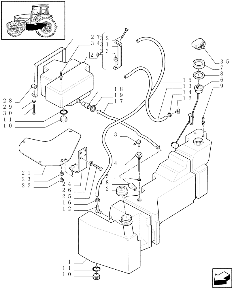 Схема запчастей Case IH JX90U - (1.14.0/01) - (VAR.042) ADDITIONAL FUEL TANK (02) - ENGINE EQUIPMENT