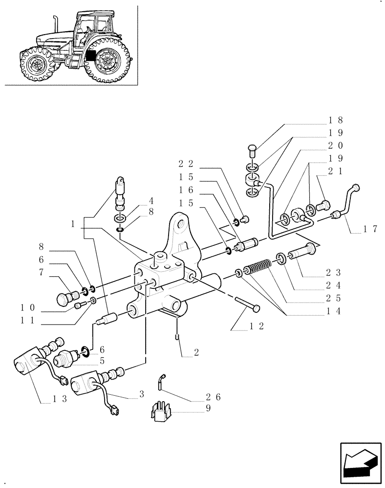 Схема запчастей Case IH JX90U - (1.33.2/18[02]) - (VAR.729) SYNCHRO MESH GEARED POWER TAKE -OFF 540 - 750- 1000 RPM - VALVE SUPPORT (04) - FRONT AXLE & STEERING