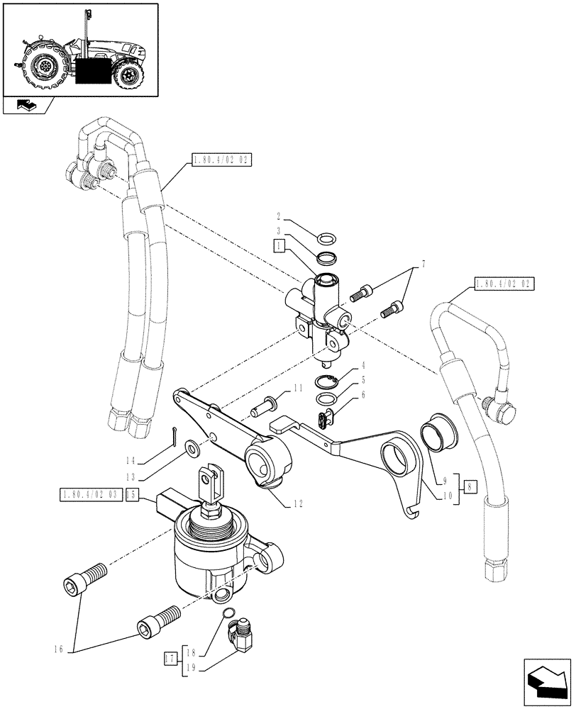 Схема запчастей Case IH FARMALL 105V - (1.80.4/02[01]) - 2 MID MOUNT PIPES, 4 COUPLERS - PTO ENGAGEMENT CLUTCH - SERVOCONTROL - L/CAB (VAR.330119) (07) - HYDRAULIC SYSTEM