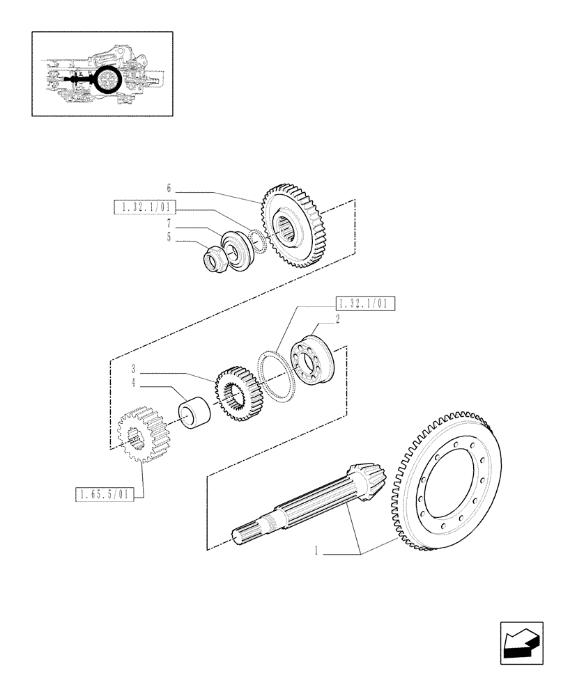 Схема запчастей Case IH MXM190 - (1.32.1/05) - (VAR.571) FULL POWER SHIFT GEAR CHANGE 19X6 (40 KM/H) - BEVEL GEAR PAIR AND RELEVANT GEARS (03) - TRANSMISSION