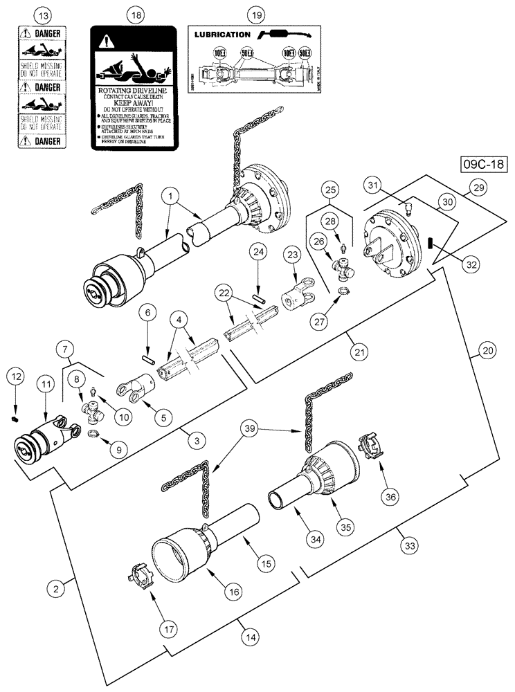 Схема запчастей Case IH 1020 - (09C-13) - DRIVE SHAFT 15.0, 16.5, 17.5 AND 20.0 FOOT HEADER - ASN JJC0323604 (09) - CHASSIS/ATTACHMENTS