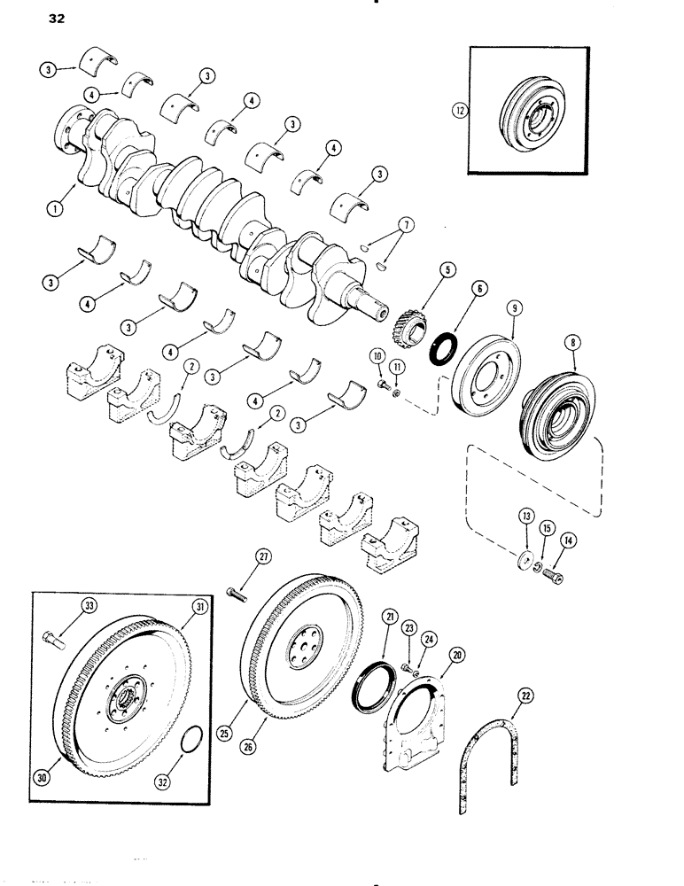 Схема запчастей Case IH 1090 - (032) - CRANKSHAFT AND FLYWHEEL, (451B) DIESEL ENGINE (02) - ENGINE