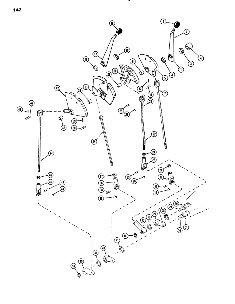 Схема запчастей Case IH 1090 - (142) - GEAR AND RANGE SHIFT LINKAGE, MECHANICAL SHIFT (06) - POWER TRAIN