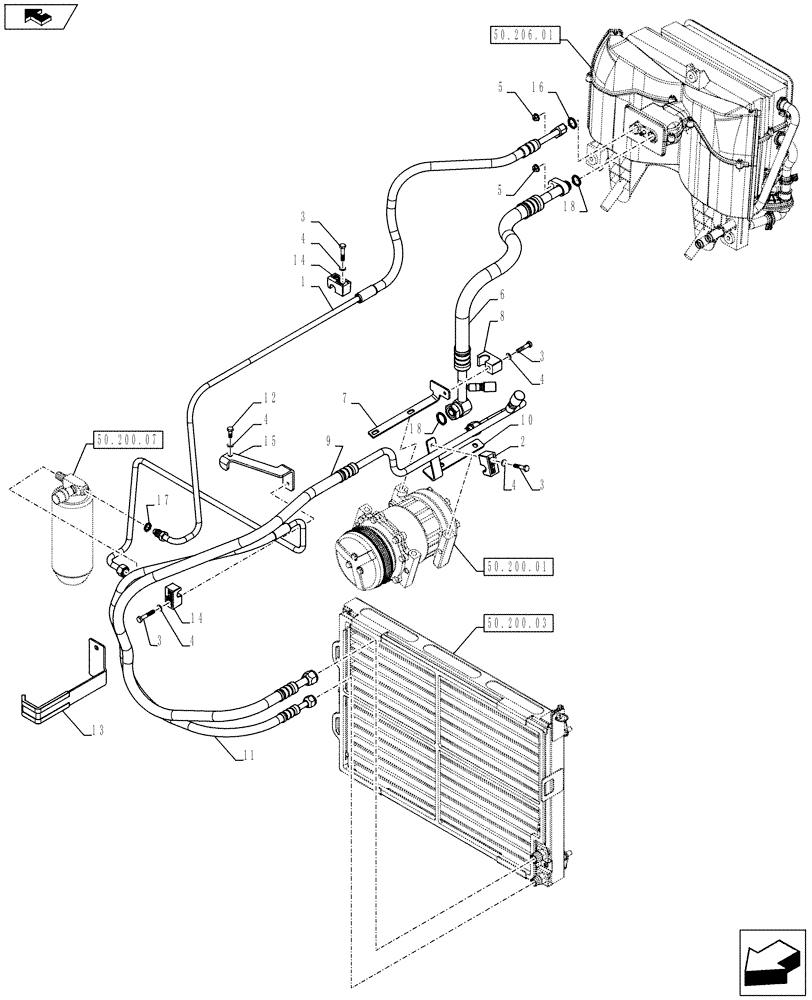 Схема запчастей Case IH FARMALL 75C - (50.200.02) - AIR CONDITIONING - PIPES AND RELATED PARTS - W/CAB (VAR.330641) (50) - CAB CLIMATE CONTROL