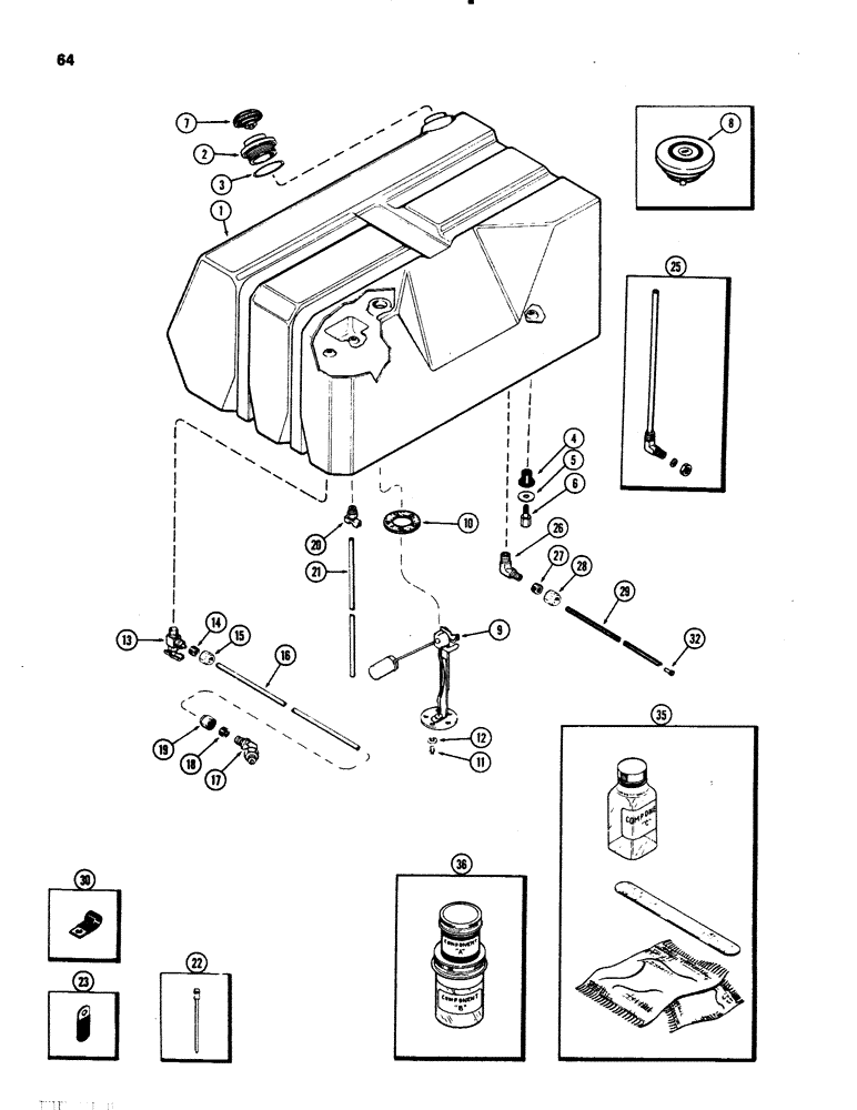 Схема запчастей Case IH 1070 - (0064) - FUEL TANK AND LINES, 451B DIESEL ENGINE, POLYETHELENE MATERIAL (03) - FUEL SYSTEM