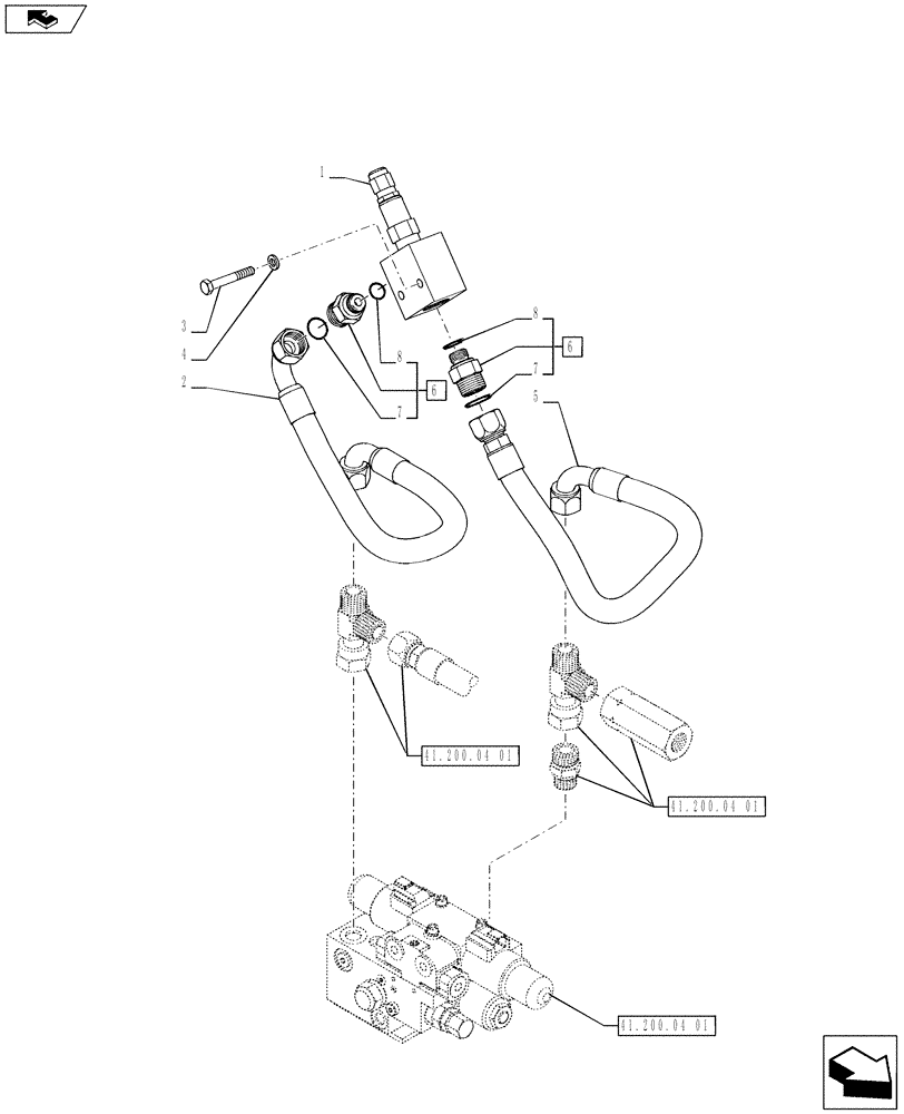 Схема запчастей Case IH PUMA 170 - (41.200.04[02]) - AUTO GUIDANCE SYSTEM READY FOR ARM REST MOUNTED SCREEN - VALVES AND PIPES (VAR.743348 / 743610; VAR.728190) (41) - STEERING