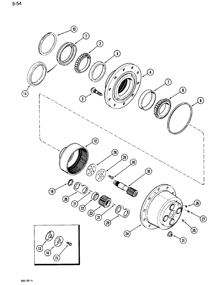 Схема запчастей Case IH 7120 - (5-54) - FRONT AXLE PLANETARIES AND HUB, MFD TRACTOR, FOUR PIN PLANETARY (05) - STEERING