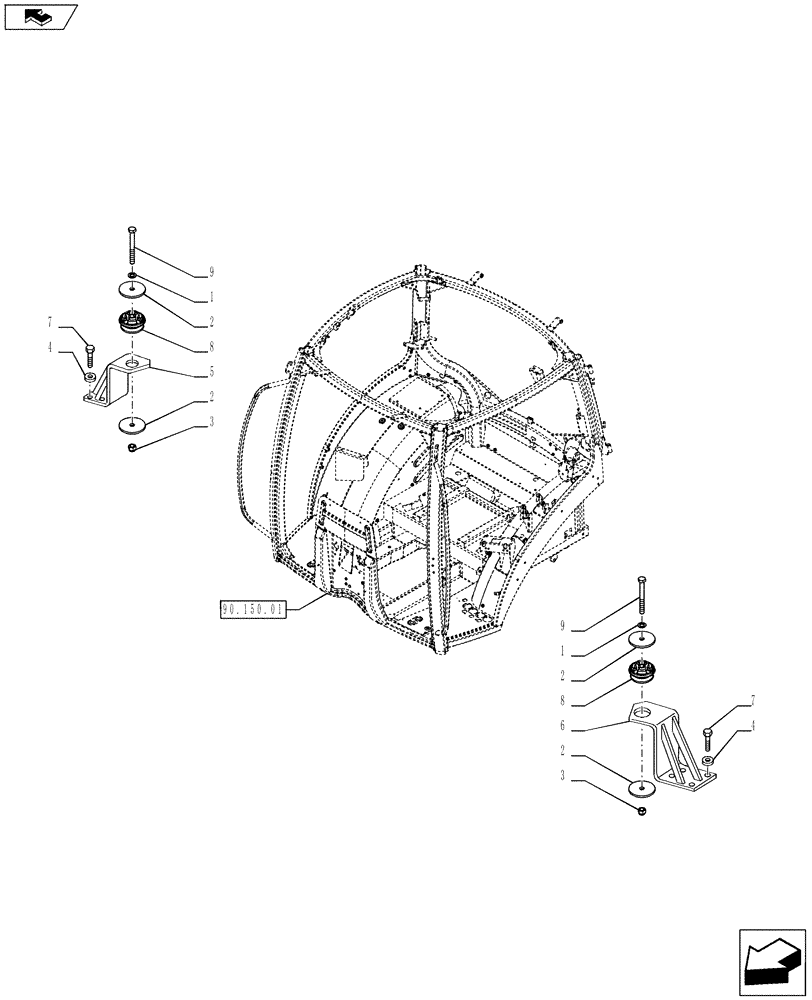 Схема запчастей Case IH PUMA 215 - (90.150.02[02]) - REAR CAB SUPPORTS (90) - PLATFORM, CAB, BODYWORK AND DECALS