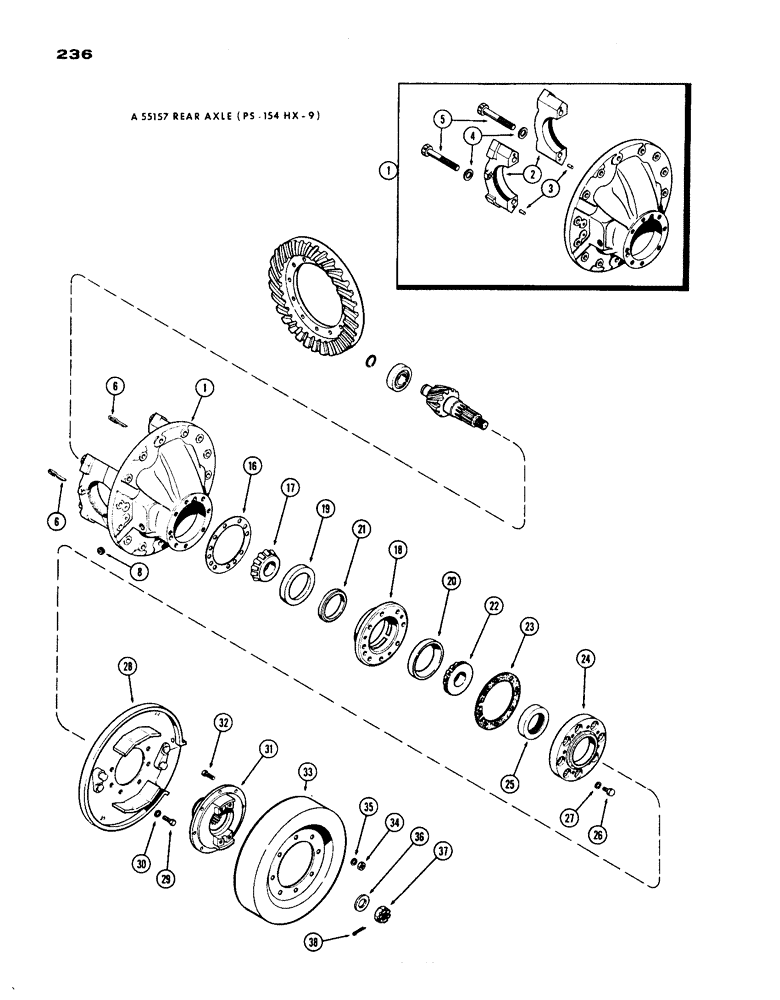 Схема запчастей Case IH 1200 - (236) - A55157 REAR AXLE DIFFERENTIAL, 19.03 RATIO WITH CARDON JOINT (06) - POWER TRAIN