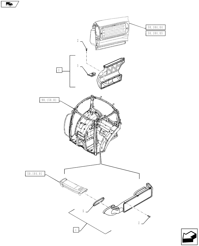 Схема запчастей Case IH PUMA 130 - (50.104.02) - HEATING/AIR CONDITIONING - VENTILATION DUCTS (50) - CAB CLIMATE CONTROL