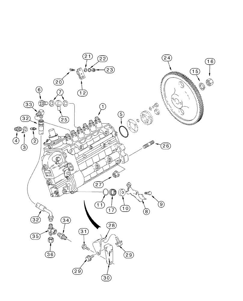 Схема запчастей Case IH 2344 - (03-04) - FUEL INJECTION - PUMP AND DRIVE (02) - FUEL SYSTEM