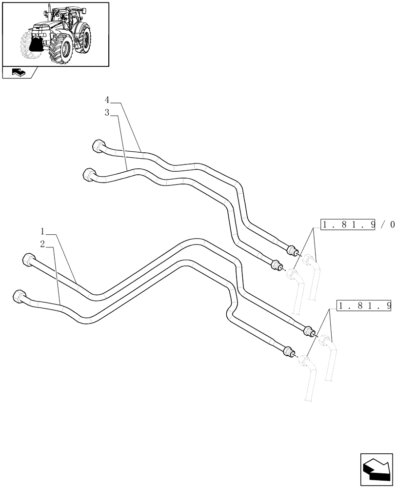 Схема запчастей Case IH PUMA 195 - (1.81.9/02[06]) - (VAR.090) FRONT HPL FOR MID MOUNT REMOTES LESS PTO, WITH AUX. COUPLERS - PIPES - C6726 (07) - HYDRAULIC SYSTEM