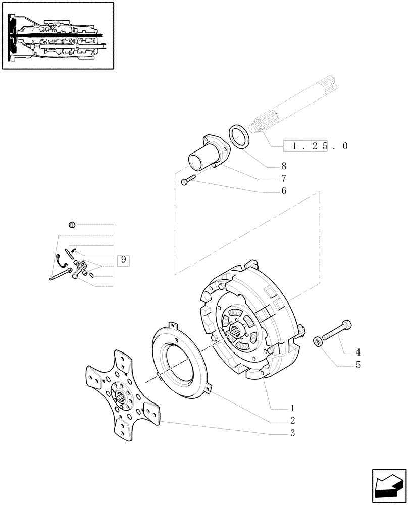 Схема запчастей Case IH JX1085C - (1.25.0/04[01A]) - (VAR.270) DUAL COMMAND (2 SPS) 32X16 (30KM/H) WITH HEAT EXCHANGER AND ADJ. COLUMN - CLUTCH - D5949 (03) - TRANSMISSION