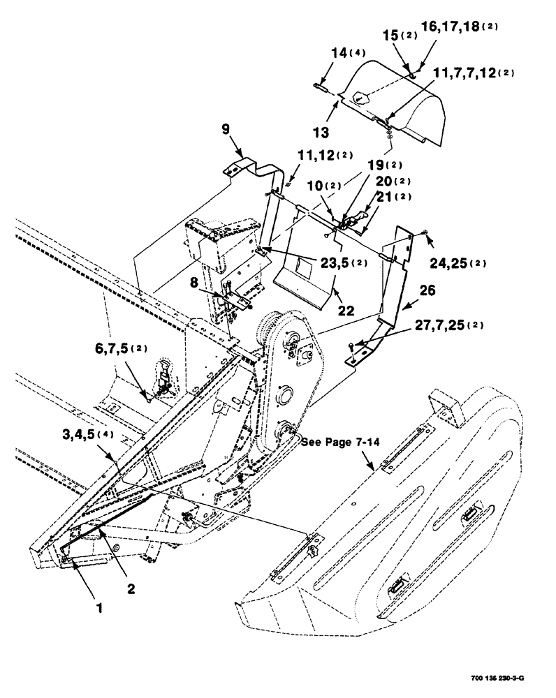 Схема запчастей Case IH 525 - (07-020) - SHIELDS AND MOUNTING ASSEMBLIES, LEFT (12 FOOT) (58) - ATTACHMENTS/HEADERS