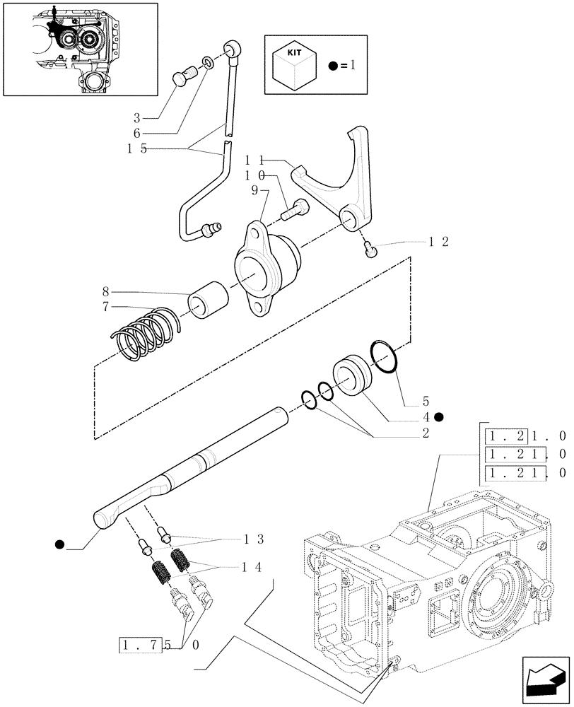 Схема запчастей Case IH MAXXUM 110 - (1.32.3/01[02]) - CREEPER FOR TRANSMISSION 24X24/16X16/18X6/19X6/17X6 - GEARSHIFT MECHANISM (VAR.331330-332330) (03) - TRANSMISSION