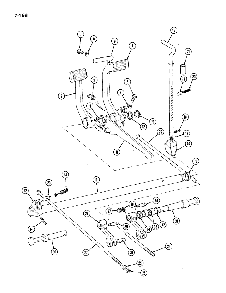 Схема запчастей Case IH 1194 - (7-156) - BRAKE PEDALS AND LINKAGE, TRACTORS WITHOUT CAB (07) - BRAKES