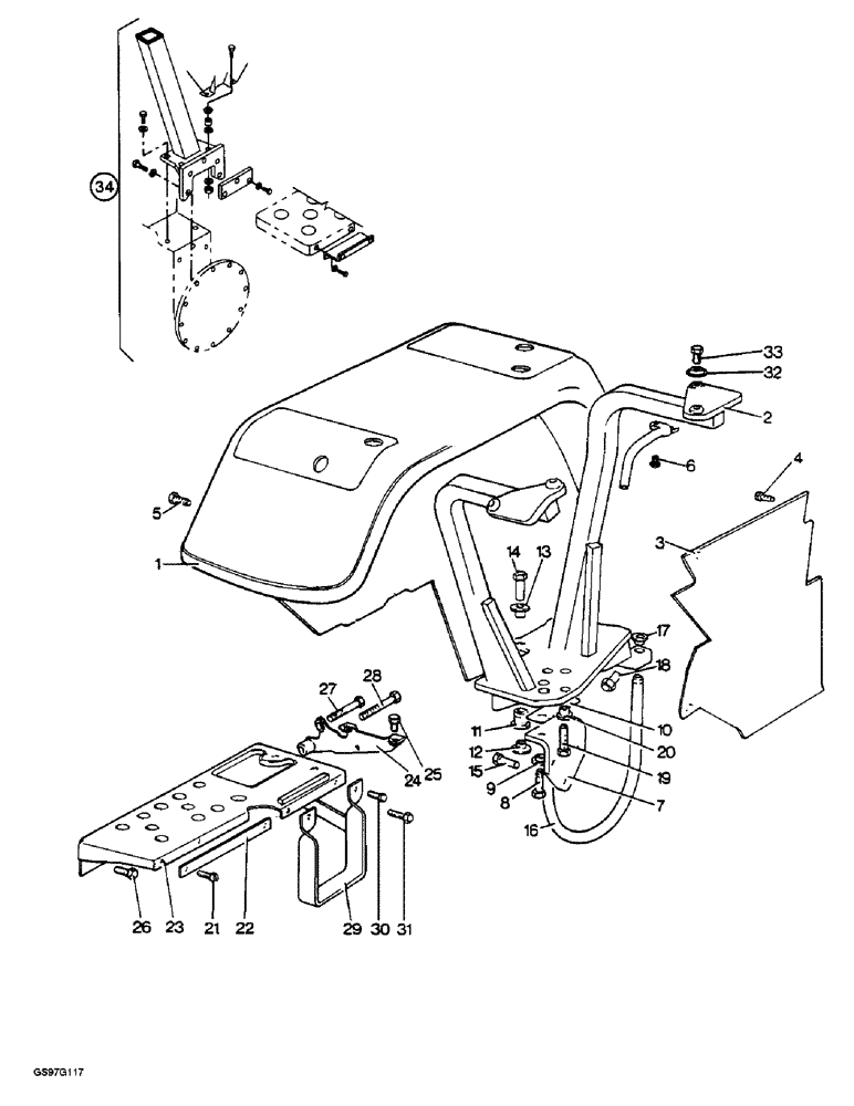 Схема запчастей Case IH 1212 - (9-036) - FENDERS, FRAME PLATFORMS AND ROPS ATTACHMENT, WITH REINFORCED FULL FENDERS (09) - CHASSIS/ATTACHMENTS