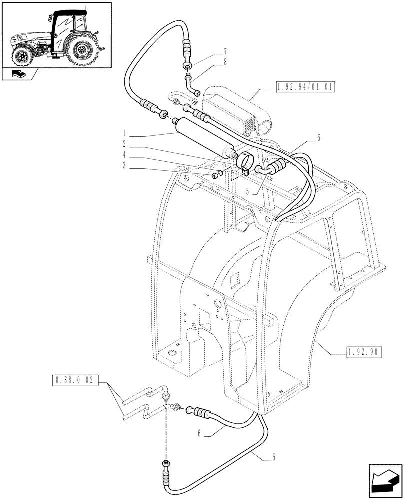 Схема запчастей Case IH FARMALL 75N - (0.88.0[03]) - AIR CONDITIONING - FILTER AND PIPES (VAR.330641 / 743539; VAR.332641 / 743540) (01) - ENGINE