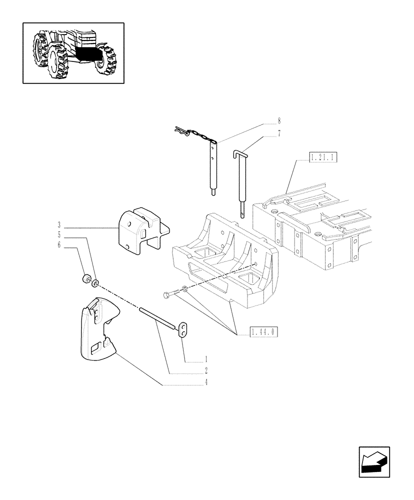 Схема запчастей Case IH JX100U - (1.44.0/01) - (VAR.240-241-242-243) FRONT SUPPORT AND BALLAST (04) - FRONT AXLE & STEERING