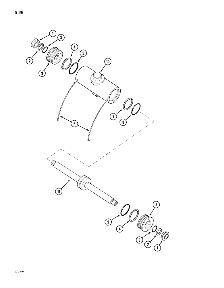 Схема запчастей Case IH 895 - (5-26) - POWER STEERING CYLINDER, ADJUSTABLE FRONT AXLES (05) - STEERING