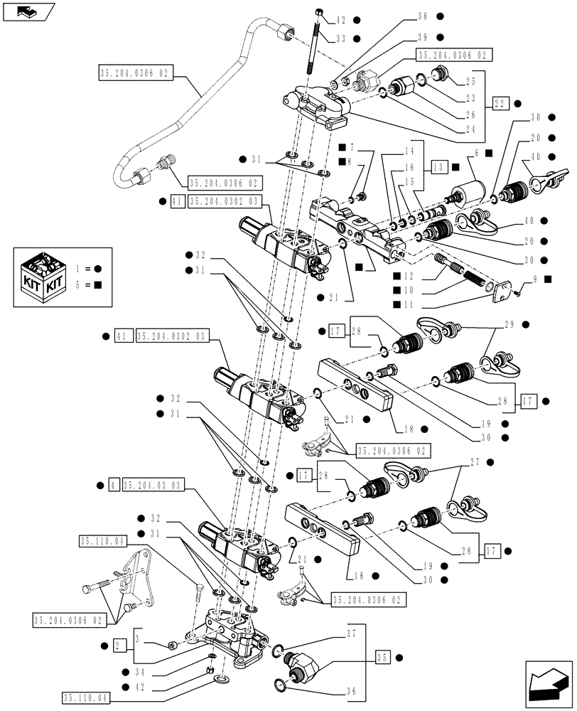 Схема запчастей Case IH FARMALL 75C - (35.204.0306[01]) - 3 REAR CONTROL VALVES WITH 8 COUPLERS AND DIVERTER - CONTROL VALVES AND QUICK COUPLERS - ISO (VAR.337108-339108 / 743750) - END YR 09-MAY-2016 (35) - HYDRAULIC SYSTEMS