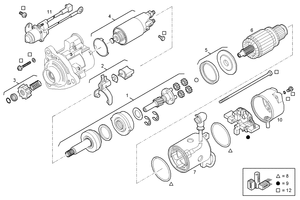 Схема запчастей Case IH F3AE0684N E907 - (3630.053) - STARTER MOTOR (COMPONENTS) 