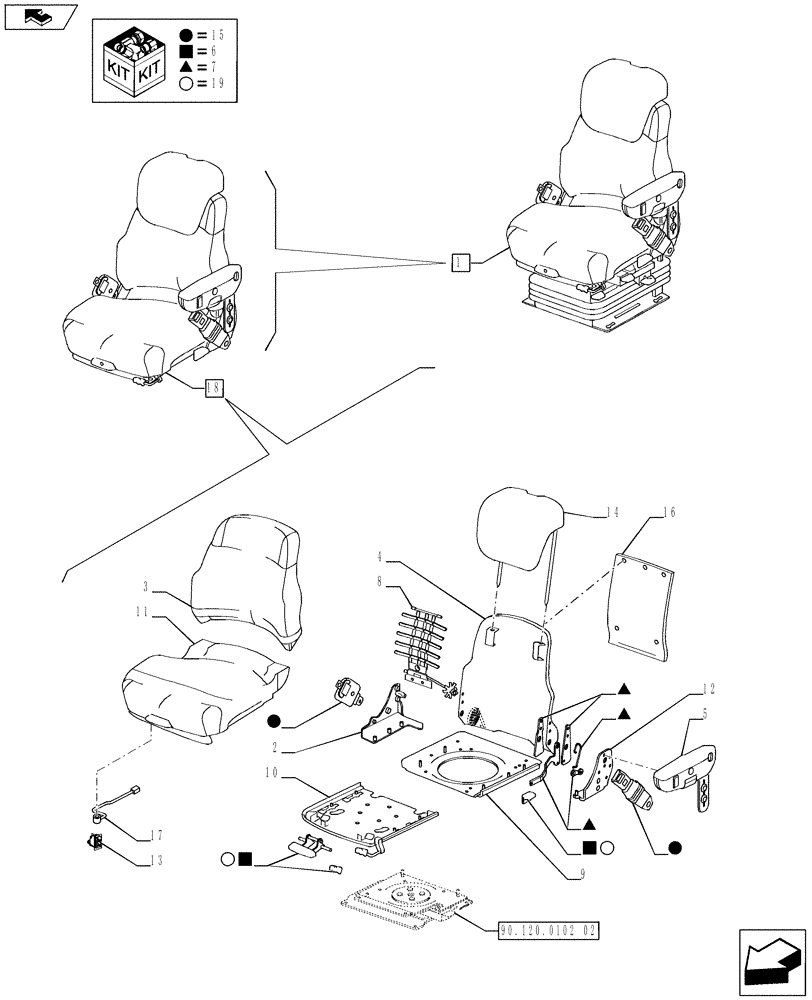 Схема запчастей Case IH PUMA 200 - (90.120.0102[01]) - DELUXE AIR SEAT WITH REELING SEAT BELT - BREAKDOWN (VAR.720963) (90) - PLATFORM, CAB, BODYWORK AND DECALS